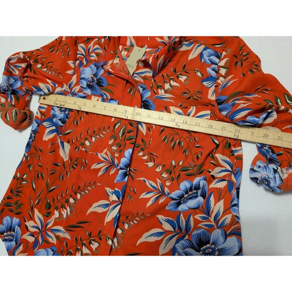 Ann Taylor LOFT Orange Floral Roll Up Sleeve Blouse Sz MP Petite Hidden Buttons - Picture 7 of 11